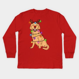 Funny Labrador Retriever Reindeer Christmas Lights Xmas Gift Kids Long Sleeve T-Shirt